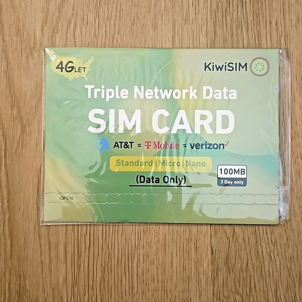 NWT 4GLTE Kiwisim Triple Network Data Sim Card Data Only